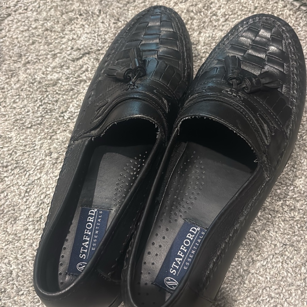 Stafford Black Woven Leather Loafers